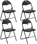 GarveeHome Folding Chairs 4 Pack with Cushion, Outdoor & Indoor Event Portable Metal Folding Chairs with Non-Slip Feet Pads Stackable Chairs, Black