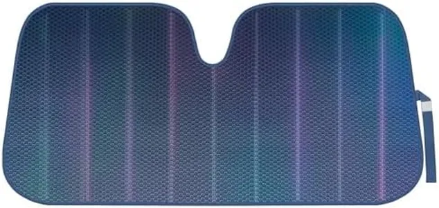 BDK Iridescent Matte Black Front Windshield Sunshade Accordion Folding Style Auto Shade for Car Truck SUV Van Blocks UV Rays Sun Visor Protector Easy Setup Keeps Your Vehicle Cool - 58 x 27 inches