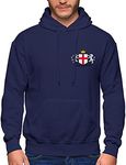 England Hoodie for Men Football 2021 Rugby Cricket Supporters Hooded Sweatshirt Embroidered Badge Crest Flag Lions, L, Navy