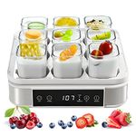 LynTorin Yogurt Maker, Automatic Digital Yogurt Maker with Adjustable Temperature & Time Control, 9pcs Glass Jars 52 Oz Stainless Steel Yoghurt Maker for Home Organic Yogurt, Cheese Maker, Natto Maker