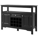 TANGZON Storage Sideboard, Kitchen Cabinet with Removable Wine Rack, Drawer and Shelf, 2-Door Cupboard Buffet Console Table for Dining Room, Living Room & Hallway (Black)