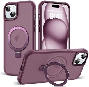 SKYLMW Compatible with iPhone 15 Case with Invisible Magnetic O-Ring Stand Military-Grade Translucent Case for iPhone 15 6.1" [Compatible with MagSafe][Great Grip Feeling], Wine Red