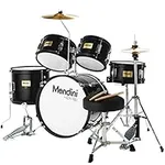 Mendini by Cecilio Kids Drum Set 5 Piece - Full 16in Youth Drumset with Bass, Toms, Snare Drum, Cymbal, Hi-Hat, Drumsticks & Seat for 5 to 12 Year Old and Beginner Adult Set - Black