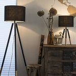 Qazqa - Set of Floor Lamp and Table Lamp I Table Light Tripods with Black Shade - Pip- - Modern - Suitable for LED E27 | 1 Light - Wood Table lamp - Suitable for Living Room I Bedroom I