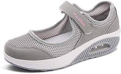 Woman Casual Walking Shoes Comfort Fitness Sneaker Women Mesh Fabric Sneaker Women Wedge Sneaker,Gray/7