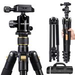 Camera Tripod, K&F Concept 62" Compact Light Aluminium Tripod with Quick Release Plate, Ball Head and Carrying Bag for Travel for DSLR Canon Nikon Sony Camera-Golden