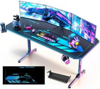 Ergonomique Bureau Gaming 160 cm, T Forme Station de Travail pour Ordinateur, PC Bureau à Domicile, Bureau Gamer de Jeu avec Tapis de Souris, Porte-gobelet et Crochet pour Casque, 160x75x75 cm