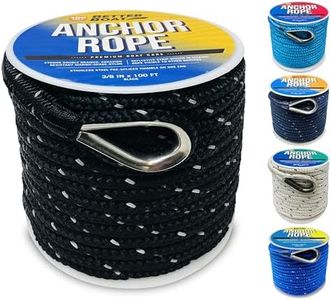 Premium Boat Anchor Rope 100 Ft Double Braided Boat Anchor Line Black Nylon Marine Rope Braided 3/8 Anchor Rope Reel for Many Anchors & Boats 3/8 Inch Black