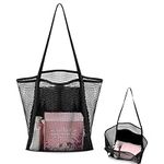 ASAB Mesh Beach Bag Lightweight Foldable Mesh Tote Bag with Zipper Pockets Comfortable Handles Waterproof Bottom Lining Travel Summer Shoulder Large Beach Bag for Vacation Swimming Pool Picnic