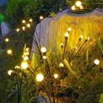 Solar Lights Outdoor, Solar Powered Firefly Lights 2 PCS, Solar Garden Lights 6 LED Warm White Wind Swaying Lights, Waterproof Lights Outdoor Solar for Yard Lawn Pathway Decoration Lighting