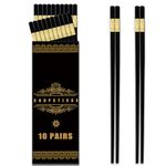 Bewos 10 Pairs Black Alloy Chopsticks- 9. 5inch, Dishwasher Safe Chop Sticks, Reusable Chopsticks, Chinese Chop Sticks, Non-Slip