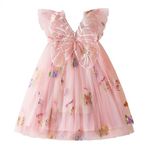 NNJXD Baby Girl Flower Embroidery Tulle Dress Butterfly Toddler Birthday Party Dresses 2109 Pink Size(120) 4-5 Years