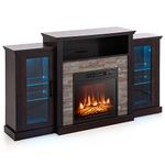 GOFLAME Fireplace TV Stand with LED Lights for TV up to 65”, Entertainment Center with 18” Electric Fireplace, Remote & APP Control, TV Console with Adjustable Glass Shelves (Dark Brown)