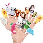 Pack of 15 Animal Finger Puppets 4 Themed from Zoo, Farm, Pet and Sea, Cute Finger Doll Props Figures Novelty Toys Gift for Kids