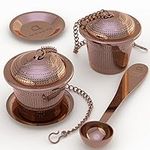 Apace Loose Leaf Tea Infuser (Set of 2) with Tea Scoop and Drip Tray - Ultra Fine Stainless Steel Strainer & Steeper (Rose Gold, Medium)