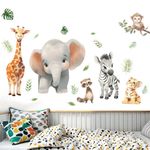 Amimagen Forest Baby Animals Wall Decals - Elephant Lion Giraffe Monkey Wall Stickers - Nursery Kids Girls Boys Room Daycare Playroom Classroom Wall Decor