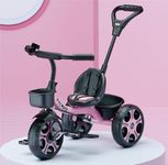 Kidsmate Junior Tricycle for Kids with Parental Control | Cycle for Kids 1-4 Years | Baby Cycle | Bicycle with Storage Basket, Cushion Seat and Seat Belt Carrying Capacity 30 Kgs (Pink)