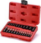 EMENTOL 25PCS Torx Bit Socket Set-Torx and External Socket Set, 1/4", 3/8" and 1/2" Drive, CR-V & S2, 13 Star Socket Bits and 12 Female E-Torx Sockets