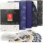 Arteza Pocket Notebooks, Set of 5, 5 x 8 Inches, 40 Sheets Each, Constellation Designs, 2 Dotted, 2 Ruled, and 1 Blank Softcover Journal with Smooth Paper, Art Supplies for Writing and Sketching