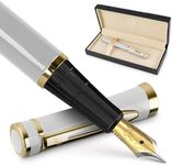 Wordsworth & Black Fountain Pen Set, Medium Nib, Includes 6 Ink Cartridges and Ink Refill Converter, Gift Case, Journaling, Calligraphy, Smooth Writing Pens [White Gold], Perfect for Men and Women