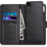 DJBull 2-in-1 Detachable for iPhone XR Wallet case with Credit Card Holder【RFID Blocking】,Flip Folio Book PU Leather Protective Cover Women Men for Apple XR Phone case Black