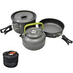 JZK Camp Cookware 2-3 People Set, Pan Pot Teapot Lightweight Outdoor Portable Camping Cooker Set for Trekking Hiking BBQ Picnic Campfire