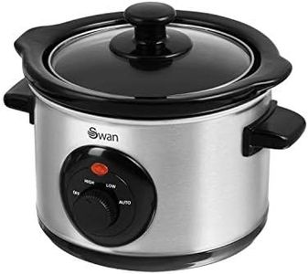 Swan SF17010N 1.5 Litre Slow Cooker with 3 Heat Settings, Glass Lid, 120W, Stainless Steel, Silver