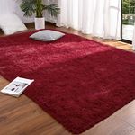 DETUM Wine Red Rug 6' X 9' Fluffy Burgundy Area Rugs for Bedroom Soft Living Room Shag Rugs Large Furry Rug 183x275CM Room Nursery Office Decor