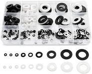 QTEATAK 420 Pcs Black/White Nylon Flat Washers Assortment Kit for M2 M2.5 M3 M4 M5 M6 M8 M10 M12 Screws & Bolt