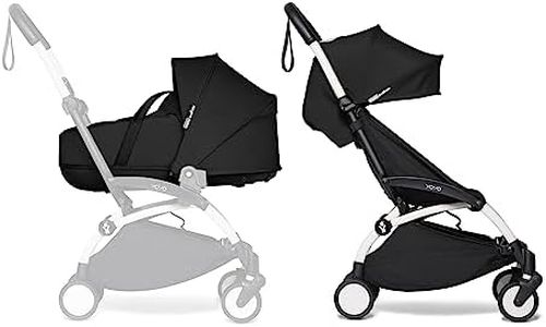BABYZEN YOYO2 Complete Stroller - Includes Black Bassinet, White Frame & Black 6+ Color Pack - Suitable for Children Up to 22 kg
