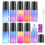 JamHooDirect 10Pcs, 5Ml Essential Oil Roll on Bottles Refillable Rainbow Glass Roller Bottles with Stainless Steel Roller Balls & Black Caps & Bottle Opener, Perfect for Aromatherapy, Fragrance