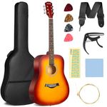 CAHAYA 41 Inch: Acoustic Guitar For Beginner Kit Full Size All Wood Guitar Starter Kit for Kids Teenager Adults with Guitar bag, Brass strings, Capo, String Pick, Scale Stickers and Clean Cloth CY0353