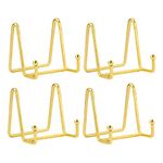 HCHLQLZ Set of 4 Metal Gold Plate Holder Decorative Display Stands for Photo, Picture Frames, Decorative Plates, Paintings and Art Pieces - 3 x 3 Inches