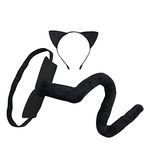 Xansema Women Girls Cat Ear Headband and Tail Set Halloween Party Cosplay Costume Accessories (Black), One Size