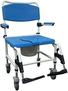 Drive Medical NRS185008 Bariatric Aluminum Rehab Shower Commode Chair with Two Rear-Locking Casters, Blue and White