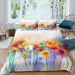 Feelyou Misty Watercolor Floral Duvet Cover Set Fantasy Abstract Girls Comforter Cover Set Blurred Blossom Flower Print Bedding Set for Girls Teens Oil Painting Style Decor 3 Pcs Queen Size Soft