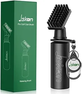 Jiskan Pro Golf Club Brush Cleaner with Retainer Clip and Squeeze Water Bottle 7.5 Inches Holds 4 Ounces of Water, Essentials Golf Accessories for Men, Best Golf Gifts for Men