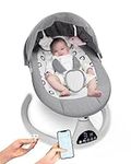 Queerick Baby Swing for Infants to Toddler Portable Babies Swing Timing Function 5 Swing Speeds Bluetooth Touch Screen Music Speaker with 10 Preset Lullabies 5-Point Carabiner Gray