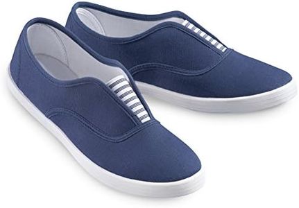 Collections Etc Slip-On Sneaker Shoes with Padded Insoles and Stripe Accent, Cotton, Navy, 9