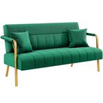 Yaheetech 2 Seater Modern Sofa Velvet Fabric Loveseat with Gold-tone Metal Arms and Legs for Bedroom, Home Office, Studio, Living Room Furniture Green