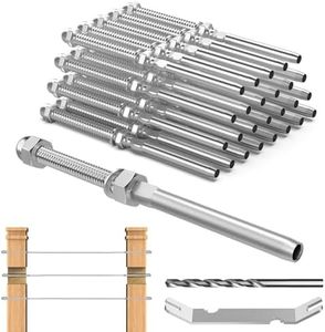TooTaci 50 Packs 1/8 Cable Railing Hardware for 2" x2" Wood Post, T316 Stainless Steel Handed Swage Threaded Stud Tensioner Marine Grade for Deck Railing, Balconies, Stairs Decor, Yards Fence