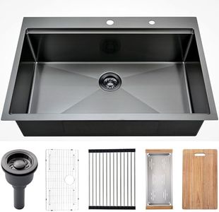 Xiiwin 33 inch Kitchen Sink Topmount 33"x22" Topmount Drop in Workstation 16 Gauge Single Bowl with Accessories Stainless Steel Black