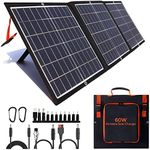 POWOXI 60W Portable Solar Panel for Power Station, IP65 Waterproof Foldable 5V-20V DC Output, with Adjustable Kickstand, Solar Charger with USB Outputs for Phone Outdoor Camping RV