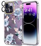 luolnh Compatible with iPhone 14 Pro Case with Flowers,for Girly Women,Shockproof Clear Floral Pattern Hard Back Cover for iPhone 14 Pro 6.1 inch 2022 -Blue