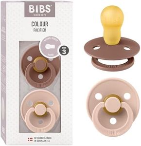 BIBS Colour Soother 2-Pack, BPA Free Soothie Pacifier, Round Nipple. Natural Rubber Latex, Size 3 (18+ Months), Woodchuck/Blush