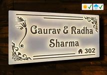 Aarushi Creations Acrylic Personalized Home Door Name Plate with LED Light - 3 Year Warranty - Embossed letters, White 0538A (Size 12x8 Inch)