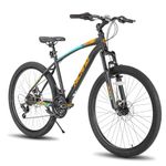 Hiland 26 Inch Mountain Bike, 21 Speed MTB Bicycle with High Carbon Steel Frame, Suspension Fork, Dual-Disc Brake, for Adult youth, Men Womens Bikes orange black