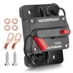 RED WOLF 120 AMP Car Circuit Breaker w/Manual Reset Switch Inline Fuse Holder Inverter for Motor Trolling Vehicles Audio Radio Solar System Protection 12V-48V DC with Wire Lugs Copper Washer Screws