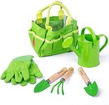 Bigjigs Toys Small 5 Piece Childrens Gardening Set with Bag, Garden Tools, Watering Can & Gardening Gloves - Fun Gardening For Kids, Quality Outdoor Toys