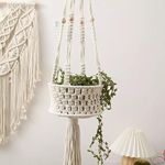 Urooz Macrame Cotton Boho Plant Hanger Rope Flower Pot Holder for Indoor Outdoor Balcony Gardening, Pack of 1 Natural Off White